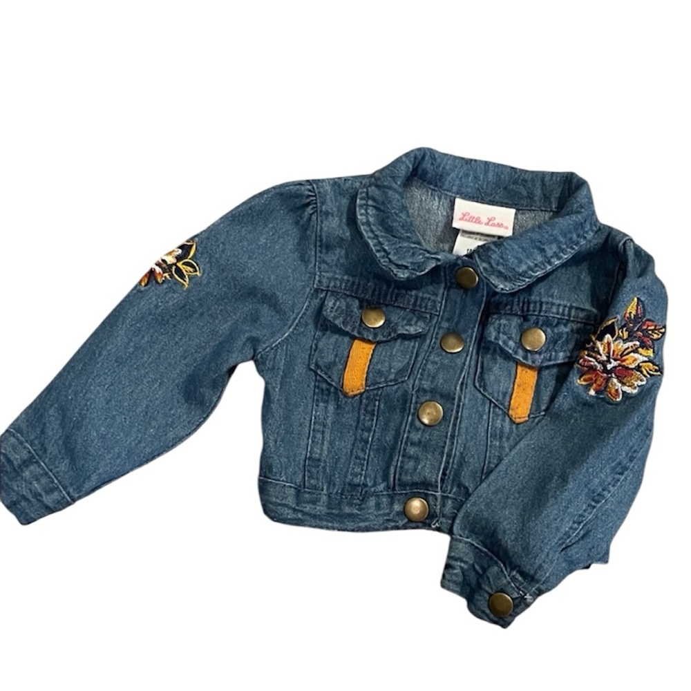 18 Month Little Lass Girls' Dark Blue Denim Jacket with Floral Embroidery